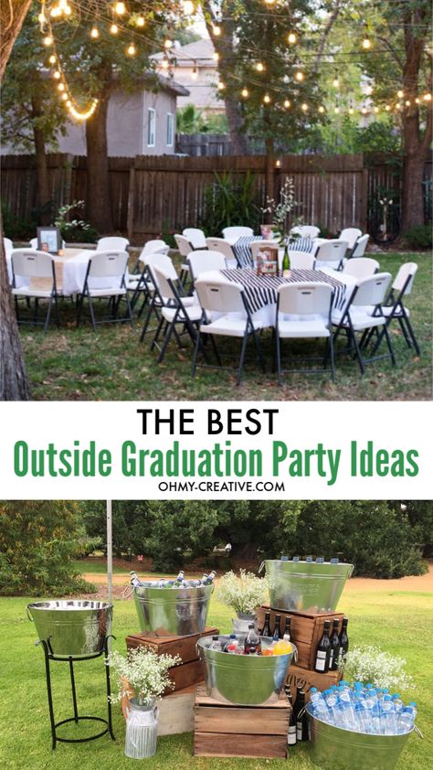 Outside Grad Party, Outdoor Graduation Party, Grad Party Ideas, Outside Party, College Grad Party, High School Graduation Party Decorations, Backyard Graduation Party, Outdoor Graduation Parties, Outdoor Graduation