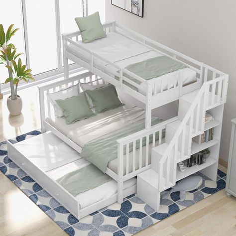 Stairway Bunk Beds, Separate Beds, Solid Wood Bunk Beds, Beds For Small Rooms, Double Bunk, Twin Over Full Bunk Bed, Wooden Bunk Beds, Guard Rail, Full Bunk Bed