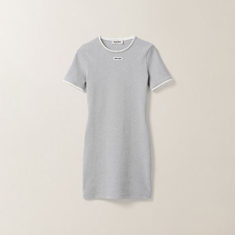 Grey Cotton Mini-dress | Miu Miu Classic Cocktail Dress, Miu Miu Dress, Denim Overall Dress, White Cotton Dress, Eyewear Womens, Chambray Dress, Complete Outfits, Dress C, Grey Cotton