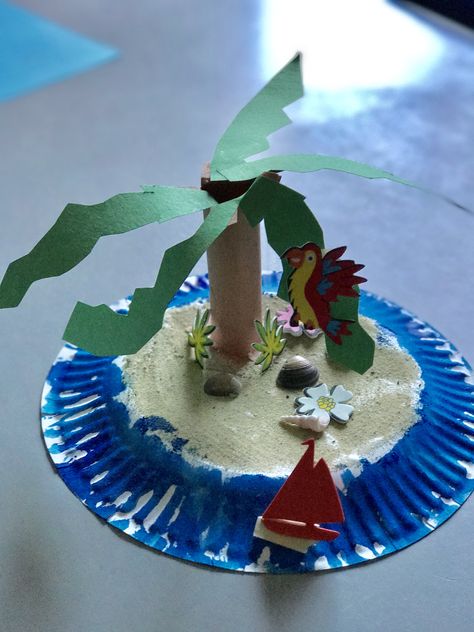 Island craft Create An Island School Project, Island Activities Preschool, Island Crafts Preschool, Nims Island Activities, Island Crafts For Kids, Caribbean Crafts, Craft Island, Vacation Crafts, Diy Island