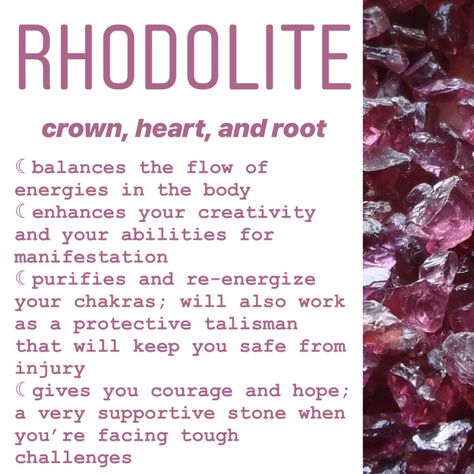 Rhodolite Garnet meaning Rhodolite Crystal Meaning, Rhodolite Garnet Meaning, Rhodolite Meaning, Garnet Crystal Meaning, Gemsona Ideas, Garnet Meaning, Crystal Identification, Crystals Meanings, Crystal Rocks