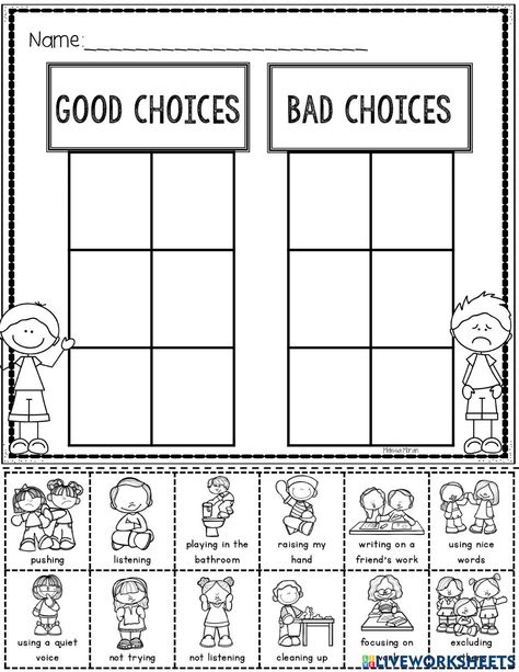 Good Choices Bad Choices, Making Good Choices, Homeschool Preschool Activities, Bad Choices, Classroom Expectations, School Choice, Aktivitas Montessori, Homeschool Learning, Classroom Behavior