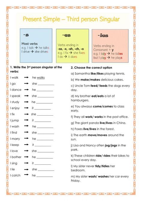 Simple Present Tense Worksheets Grade 3, Present Simple Worksheets For Kids, English Grammar Rules Tenses, Present Simple Rules, Simple Present Tense Rules, Simple Present Worksheet, Esl Present Simple, Present Simple Worksheet, Present Simple Worksheets