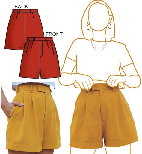 Shorts Pattern Sewing, Shorts Pattern Free, Shorts Pattern Women, Sewing Patterns For Women, Diy Sy, Sewing Shorts, Free Pdf Sewing Patterns, Sewing Pants, Sewing Projects Clothes