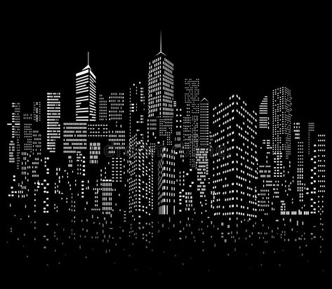 Black And White City Drawing, City Night Illustration, Night City Illustration, City Night Landscape, City Shadow, City Vector Illustration, City Skyline Night, Cityscape Illustration, Silhouette City