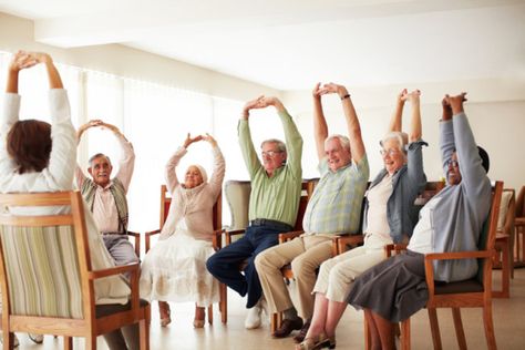 Daily stretching exercise routine for a group of cheerful elderly people at an old age home. Daily Stretching, Assisted Living Activities, Old Age Home, Stretching Exercise, Nursing Home Activities, Elderly Activities, Activity Director, Senior Activities, Chair Exercises