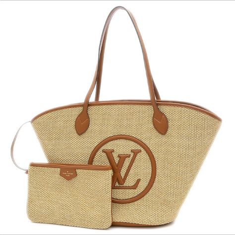 Gorgeous Louis Vuitton Jacques Tote Bag In A Beige Woven Raffia Throughout. Brown Leather Detailing And Lv Logo On Front. New With Tags - This Color Way Is Not Made Anymore ! Summer Handbags 2024, Beach Closet, Louis Vuitton Strap, Lv Tote, Louis Vuitton Mm, Louis Vuitton Neverfull Pm, Lv Shoulder Bag, Lv Logo, Bags Louis Vuitton