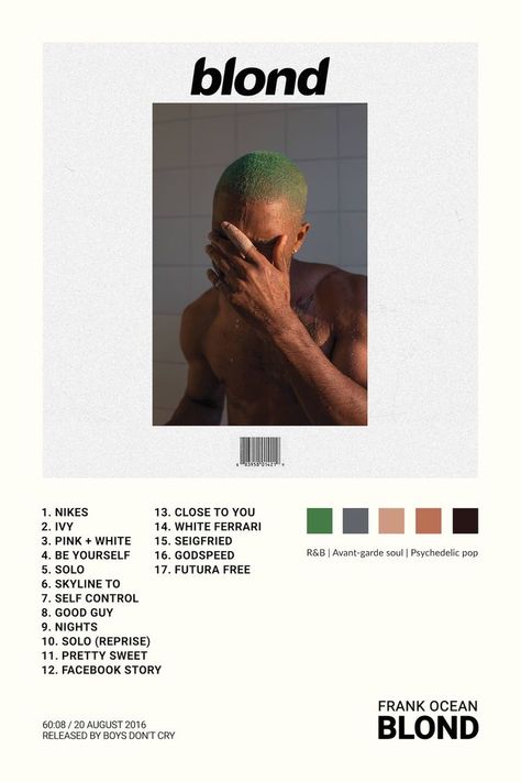 Blonde Album Cover, Frank Poster, Blonde Album, Frank Ocean Album, Frank Ocean Poster, Mises En Page Design Graphique, Paintings For Living Room, Ocean Room, Music Poster Ideas