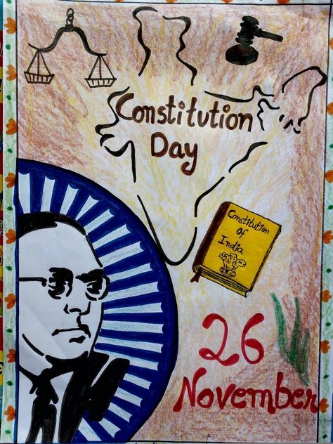 Constitution Of India Drawing, Constitution Day Poster, Drawing Competition Topics, Drawing Topics, Art Competition Ideas, Drawing Competition, Constitution Day, Trophy Design, Sketches Creative