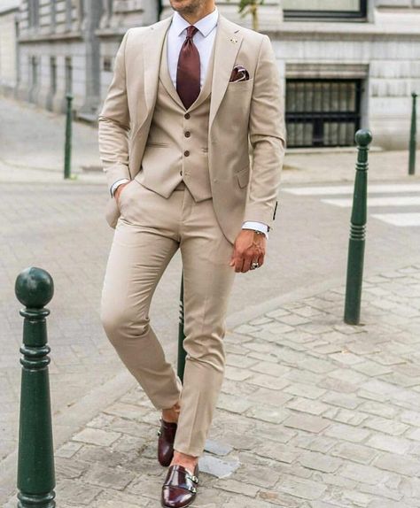 Buy ELEGANT FASHION SUIT Premium Fabric Dress Attractive Men Online in India - Etsy Beige Suits For Men, Beige Suits Wedding, Tan Suit Wedding, 3 Piece Suit Men, Suit For Men Wedding, 3 Piece Suit Wedding, Costume Beige, Mens Wedding Suits, Cream Suit