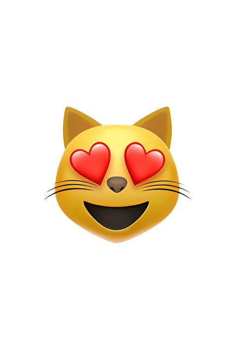 The 😻 Smiling Cat With Heart-Eyes emoji depicts a yellow cat face with a big grin and heart-shaped eyes. The cat's eyes are closed, and its mouth is open, showing its teeth and tongue. The ears are pointed and facing forward, and the whiskers are visible on either side of the face. The heart-shaped eyes are red and sit above the cat's cheeks, which are also rosy. Overall, the emoji conveys a sense of love, happiness, and adoration. Cat Heart Eyes, Heart Face Emoji, Heart Emoji Stickers, Teeth Emoji, Dil Photos Love, Emoji Heart Eyes, Iphone Png, Phone Emoji, Apple Emojis