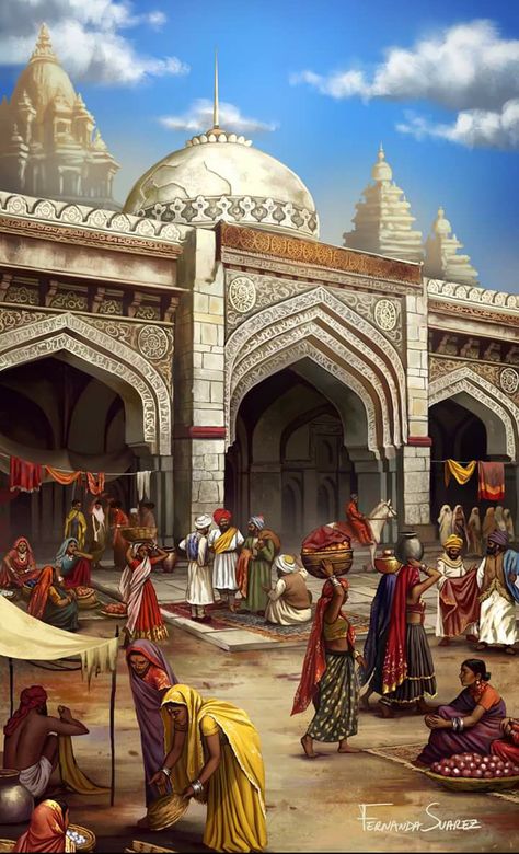 Fernand's Epic Illustrations That Are A Perfect Representation Of The Ancient Trading Cultures — Steemit Peisaj Urban, Timur Tengah, Road Art, Arabian Art, Darkness Falls, Egypt Art, Tableau Art, Fantasy City, Eastern Art