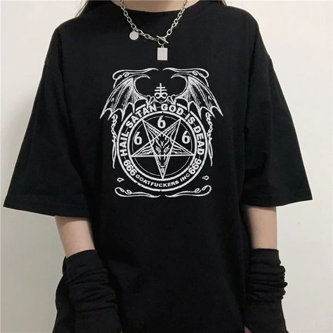 Satanic Clothes, God Is Dead, Satanic Clothing, Satanic Shirt, Goth Clothes, Gothic Shirts, Goth Shirt, Harajuku Women, Style Gothic