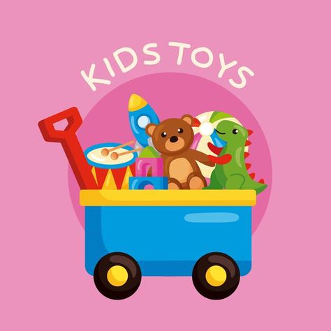 Cart with kids toys icons | Premium Vector #Freepik #vector #baby #kids #cartoon #cute Toy Poster, Toy Logo, Pet Shop Logo Design, Cartoon Logo Design, Pet Shop Logo, Toys Logo, Create Logo Design, Toys Cartoon, Kids Toy Shop