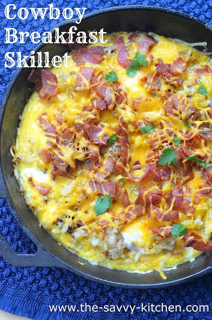 The Savvy Kitchen: Cowboy Breakfast Skillet Cast Iron Breakfast Skillet, Cowboy Breakfast Skillet, Iron Skillet Breakfast Recipes, Iron Skillet Breakfast, Cowboy Breakfast, Homemade Hash Browns, Cast Iron Skillet Recipes Dinner, 39 Birthday, Campfire Breakfast