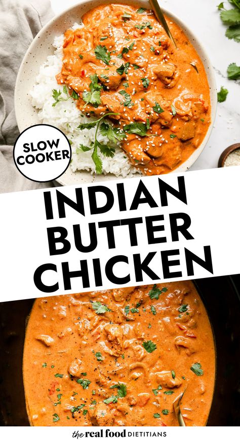 Creamy, perfectly spiced Crockpot Butter Chicken is an easy, dreamy dinner that you’ll be so glad you made. Our method uses skyr (a type of thick strained yogurt that’s similar to Greek yogurt) to help achieve the perfect saucy chicken that is tender and flavorful right out of the slow cooker. Healthy Crockpot Butter Chicken, Crockpot Indian Chicken Recipes, Curry Greek Yogurt Chicken, Greek Yogurt Chicken Curry, Butter Chicken Slow Cooker Recipes, Healthy Butter Chicken Crockpot, Butter Chicken With Greek Yogurt, Easy 1 Pot Dinner Recipes, Slow Cooker Butter Chicken Coconut Milk