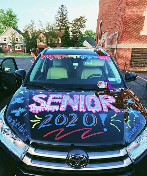 class of 2020 car parade Prom Cars Ideas High Schools, Decorating Cars For Seniors, Hoco Car Decor, Prom Car Decorations, Senior Car Parade Ideas, Car Parade Decorations Ideas Graduation, Grad Car Decor Ideas, Decorate Senior Car, Senior Car Window Paint Ideas 2020