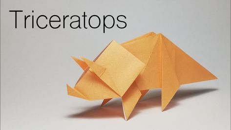 Origami is easy for everyone. Dinosaur. It is a Triceratops made with 2 pieces of paper.. How, Origami, Make, Kawaii, Origami Triceratops, Origami Dinosaur, Dinosaur Origami, Star Wars Origami, Origami Yoda, Origami Mouse, Origami Star Box, Triceratops Dinosaur