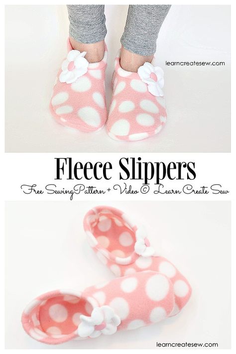 DIY Simple Fleece Slippers Free Sewing Pattern + Video | Fabric Art DIY Upcycling, Sewing Projects With Fleece, Free Slipper Patterns Sewing, Massage Party, How To Make Slippers, Simple Slippers, Sewing Slippers, Fleece Sewing Projects, Sweater Crafts