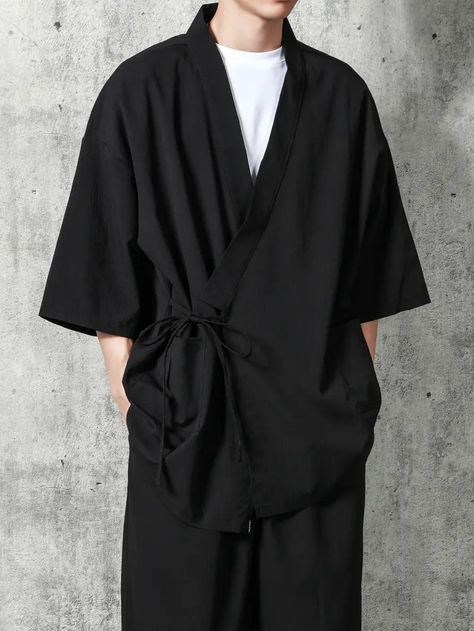 Mens Loose Retro Japanese Style Shirt Casual Japanese Kimono Sun Protection Shirt Mens Clothing - Men's Clothing - Temu Spain Men’s Kimono Outfit, Japanese Male Outfit, Mens Kimono Fashion, Black Kimono Men, Modern Kimono Men, Male Japanese Fashion, Traditional Japanese Clothing Men, Kimono Top Outfit, Casual Kimono Outfit