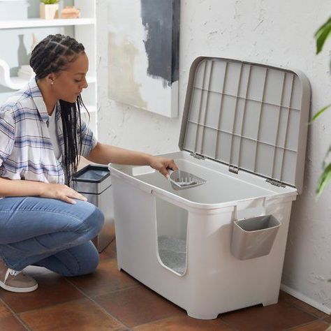 [CommissionsEarned] With A Sleek Design, Neutral Colors And Handy Features, This High-Sided, Covered Litter Box Is Their New Favorite Potty Spot. The High Walls And Covered Top Keep Any Spraying Or Scattering Inside And Provide Plenty Of Privacy For Your Kitty. No More Looking For That Scoop When ItS Time For Cleanup! ItS Right There In The Detachable Holder. The Ingenious Lid Makes It Easy To Scoop And Get Set For A Fresh Litter Tray. Plus, Every Kitty Finds It #catlitterboxideashidden Litter Box Ideas Hidden, Cat Litter Box Ideas Hidden, Cat Litter Box Ideas, Litter Box Ideas, Litter Tray, High Walls, Cat Litter Box, Box Ideas, Cat Litter