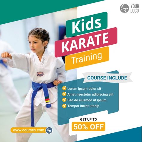 Karate Banner, Fitness Social Media Post, Fitness Social Media, Poster Design Kids, Karate School, School Post, Kids Karate, Karate Dojo, Karate Training