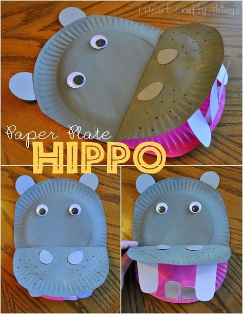 Inspired by her daughter's favorite stories - this Paper Plate Hippo came to be! Try it at home with @iheartcrafty's how-to (and prepare to get messy)! Paper Plate Crafts, Hippo Crafts, Jungle Animal Crafts, Jungle Crafts, Zoo Crafts, Paper Plate Animals, Paper Plate Crafts For Kids, Animal Crafts For Kids, Daycare Crafts