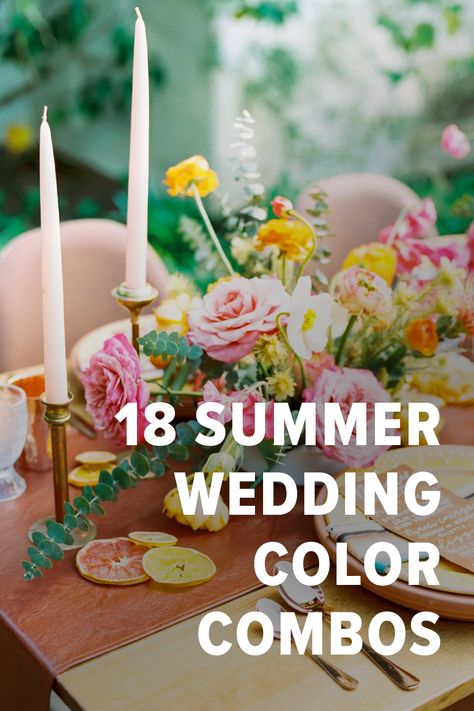 Pastel, Bright Wedding Colour Schemes, Summer Wedding 2024 Colors, Wedding Decoration Theme, Wedding Color Theme 2025, Summer Theme Wedding Ideas, Wedding Color Inspiration Summer, Colors For Weddings Summer, Summer Wedding Pallets Color Schemes