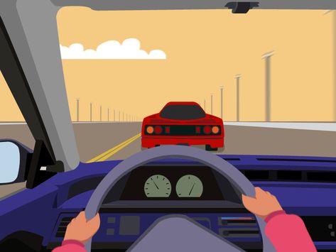 A driver trying to overtake on the highway. We've all had that annoying experience of drivers trying to block your path. Illustration by @Neil Rebello Car Animation Gif, Road Animation, Driver Illustration, Path Illustration, Car Gif, Car Animation, Funny Vintage Ads, Cartoon Caracters, Arte Gif