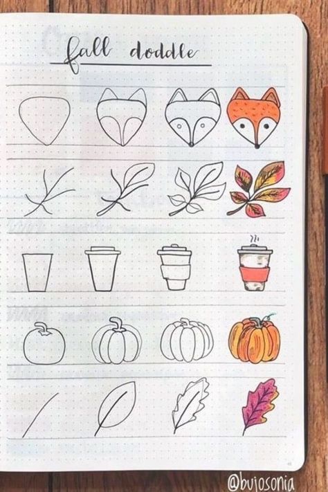 Journal Doodle Ideas, Fall Bullet Journal, Autumn Bullet Journal, Bullet Journal Halloween, Trin For Trin Tegning, Fall Doodles, 2024 Bujo, Autumn Doodles, Bujo Spreads