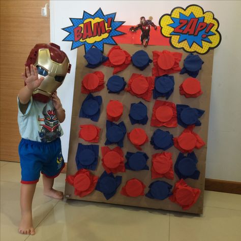 Iron Man Party Games, Iron Man Party Ideas, Iron Man Birthday Party Ideas, Punch Party Game, Superhero Birthday Party Games, Iron Man Birthday Party, Iron Man Theme, Trophy Craft, Manly Party Decorations