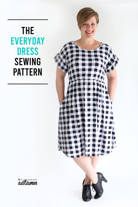 The Everyday Dress sewing pattern in women's size L. #sewingpattern Womens Dress Patterns Free, Casual Dress Patterns Sewing, Make Your Own Dress Pattern, Everyday Dress Pattern, Do It Yourself For Free Sewing Patterns, Pdf Dress Pattern Women Free Sewing, Women's Outfits By Pattern, Quick Dress Pattern, Vintage 1950s Dresses 50 Style