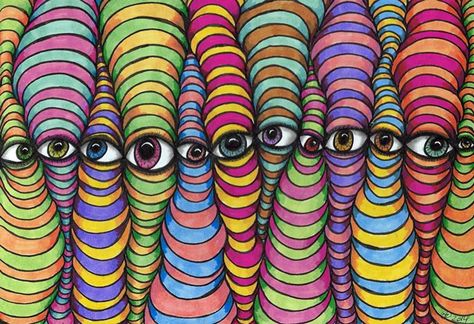 "Quib" or "Quibble" design. Colored Zentangle tangle, now with EYES. Rythm In Art Examples, Optical Illusions Art Colorful, Op Art Lessons Middle School, Zentangle Art Colorful, Colored Zentangle, Eye Doodle, Op Art Projects, Op Art Lessons, 8th Grade Art