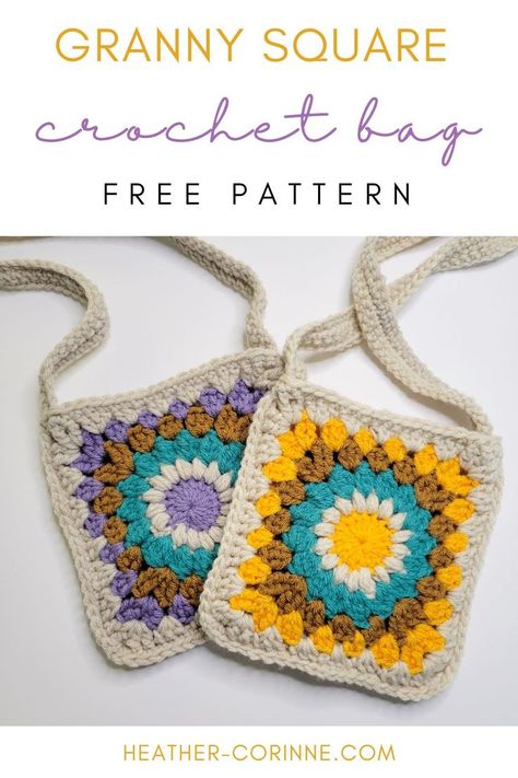 The Crochet Granny Square Bag is a free pattern here on my blog! This quick pattern uses a 'starburst' granny square to create a handmade, boho purse. Below you'll find the free pattern. Crochet Bag Free Pattern Granny Square, Square Purses Handbags, Crochet Hippy Bag Pattern, Crochet Square Purse Pattern, Cool Granny Squares Handbags, Granny Square Sling Bag Pattern, 6 Granny Square Bag, Crochet Crossbody Bag Granny Square, Granny Square Satchel