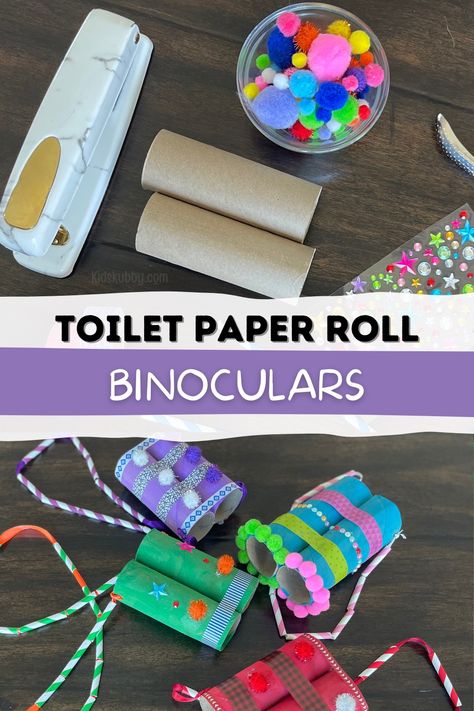 Toilet Paper Roll Binoculars, Paper Roll Binoculars, Binocular Craft, Recycling Activities, Recycled Crafts Kids, Toilet Paper Crafts, Summer Camp Crafts, Preschool Arts And Crafts, Toilet Paper Roll Crafts