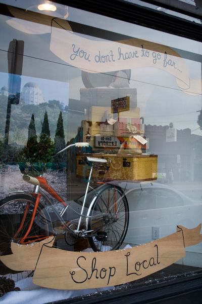 If you are a non-retail business with great display windows, take advantage! Decorate for seasons, holidays, organizations, or special causes like shopping locally! (Reform School shop window by Jessica Pezalla of Bramble Workshop) Travel Window Display, Vitrine Design, Store Front Windows, Window Display Retail, Decoration Vitrine, Decoration Restaurant, Store Window Display, Store Window Displays, Retail Windows