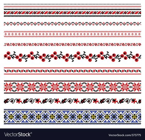 Ukrainian embroidery ornament Royalty Free Vector Image Ukrainian Embroidery Tattoo, Ukrainian Embroidery Patterns, Traditional Ukrainian Tattoo, Ukrainian Ornaments, Ukrainian Tattoo, Embroidery Ornament, Embroidery Ornaments, Cross Stitch Border Pattern, Ornament Vector