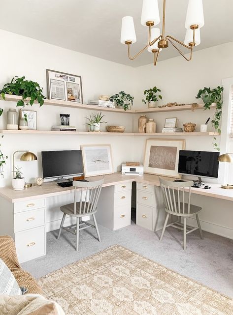 Desk Organic, Studying Room, Two Desks, Ikea Alex Desk, Shared Home Office, Guest Bedroom Home Office, Office For Two, Home Office/guest Room, Ikea Desk Hack