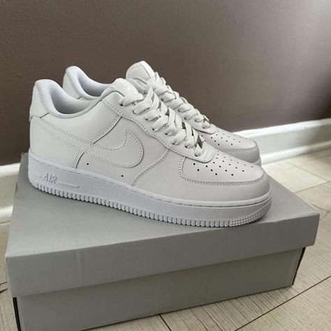 WHITE NIKE AF1
100% AUTHENTIC WITH PROOF OF... - Depop White Airforce Aesthetic, Resell Business, Nike Shoes White, Af1 White, White Af1, Nike Air White, White Forces, Pretty Sneakers, White Air Forces