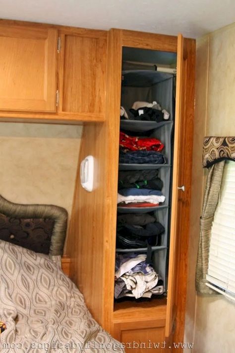 Rv Storage Organization, Camper Organization Travel Trailers, Camper Organization, Rv Travel Trailers, Camper Hacks, Trailer Decor, Rv Organization, Camper Storage, Diy Rv