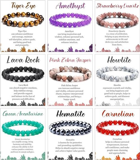 Amazon.com: COLOYAN 9PCS Healing Crystal Bracelets Semi-Precious Gemstones Beaded Bracelets 8mm Natural Stone Stretch Bracelet for Women Men: Clothing, Shoes & Jewelry Healing Crystal Bracelets, Men Stone Bracelet, Crystal Healing Chart, Semi Precious Stone Bracelet, Crystal Bead Jewelry, Precious Stone Jewelry, Healing Stones Jewelry, Healing Gemstone Bracelets, Bracelets With Meaning