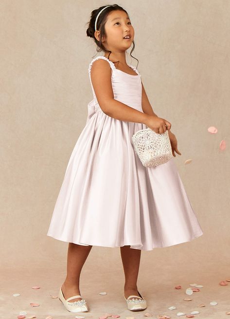 Satin Flower Girl Dresses, Tea Length Flower Girl Dress, Satin Flower Girl, Neutral Dresses, Plus Size Bridal Dresses, White Dress Top, Stretch Satin Dress, Wedding 2025, Tea Length Dresses