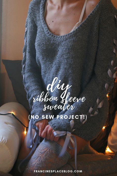 Upcycling, Patchwork, Ribbon Sweater Diy, Winter Cozy Outfits, Diy Sweater Refashion, Clothes Revamp, Old Sweater Diy, Ruffle Diy, Sweater Upcycle