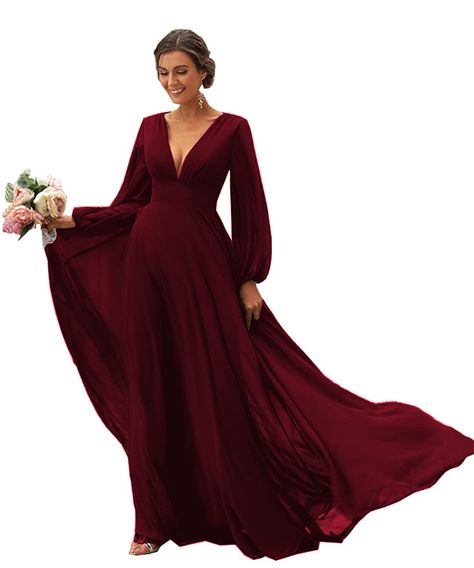 PRICES MAY VARY. Title: PINMJEE Burgundy Chiffon Bridesmaid Dresses for Wedding Long Sleeve V Neck Formal Evening Gowns Size 12. Product Type: Departments > Women > Clothing > Dresses > Formal Maid Of Honor Dress Fall, Elegant Burgundy Dress, Burgundy Winter Bridesmaid Dresses, Maroon Bridesmaid Dresses Long Sleeve, Plus Size Burgundy Bridesmaid Dresses, Red Gothic Bridesmaid Dresses, Reverly Bridesmaid Dresses, Burgundy And Gold Bridesmaid Dresses, Maroon Bridesmaid Dresses With Sleeves