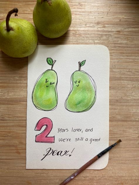 2 Year Anniversary Drawing, Cute Homemade Anniversary Cards, 2 Year Anniversary Card Ideas, Crafty Bf Gifts, First Anniversary Card Ideas, Couple Birthday Card Ideas, Anniversary Watercolour Card, 2 Year Anniversary Cards For Boyfriend, One Year Anniversary Card Diy