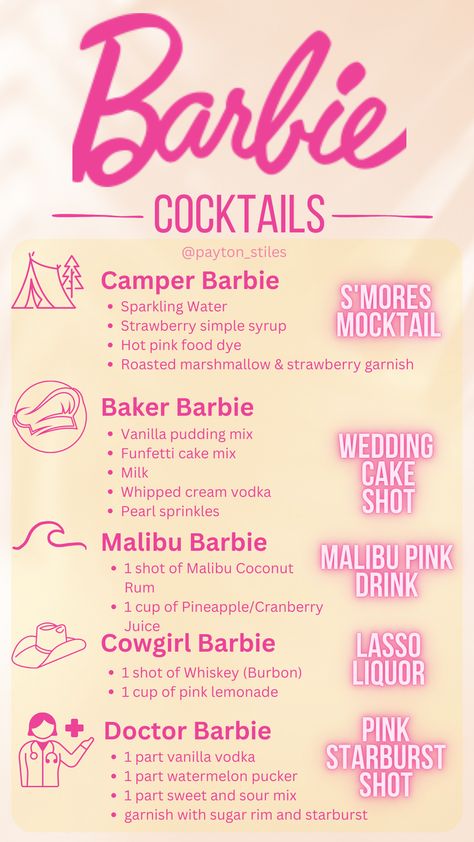 Barbie Mixed Drink, Barbie 24th Birthday, Barbie Frat Party, Barbie Slumber Party Outfit, Barbie Movie Night At Home, 21st Barbie Birthday Party, Barbie College Party, Barbie Theme Drinks Alcohol, Barbie Parties For Adults