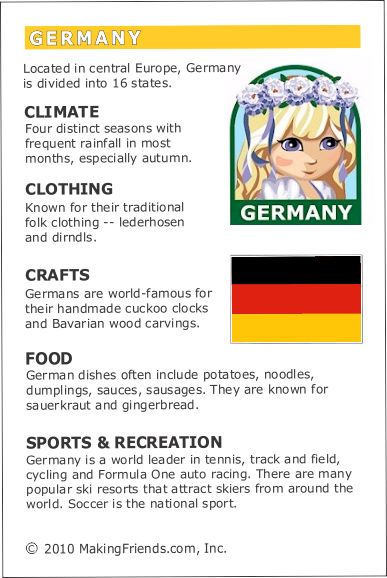 Germany Fact Card for your Girl Scout World Thinking Day or International celebration. Free printable available at MakingFriends.com. Fits perfectly in the World Thinking Passport, also available at MakingFriends.com Facts About Germany, Germany Facts, Germany For Kids, Around The World Theme, Country Studies, Homeschool Geography, World Thinking Day, Country Facts, Sweetheart Top