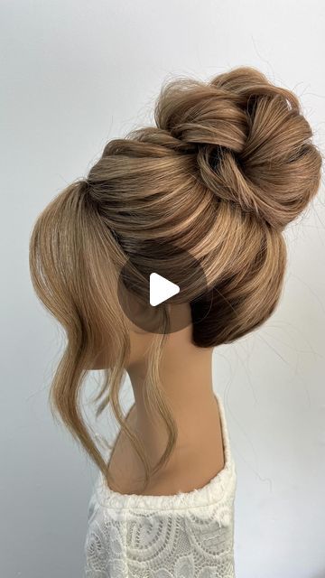 Bun Up Hairstyles, Bridal Bun How To, High Elegant Bun, Diy High Bun Updo, Messy Bun Updo Prom, Hi Bun Hairstyles, Hairdo Bun Classy, Messy Bun Prom Hair Tutorial, Pageant Bun Hairstyles