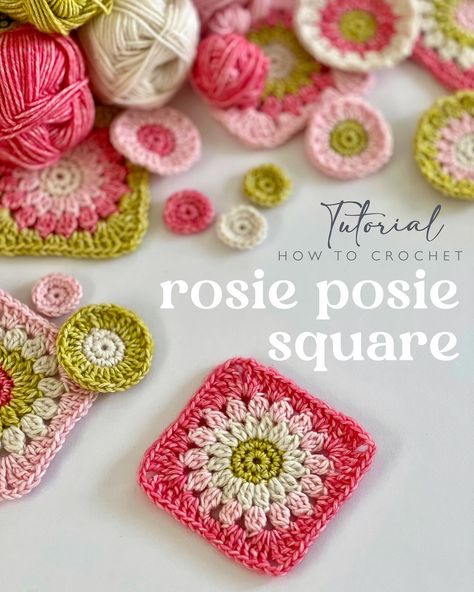 Micro Crochet Blanket, Small Granny Square Pattern, Mini Granny Square Pattern, Crochet Square Tutorial, Pink Quartzite, Granny Square Motif, Baby Hats Knitting Free, Granny Square Häkelanleitung, Crochet Granny Square Tutorial