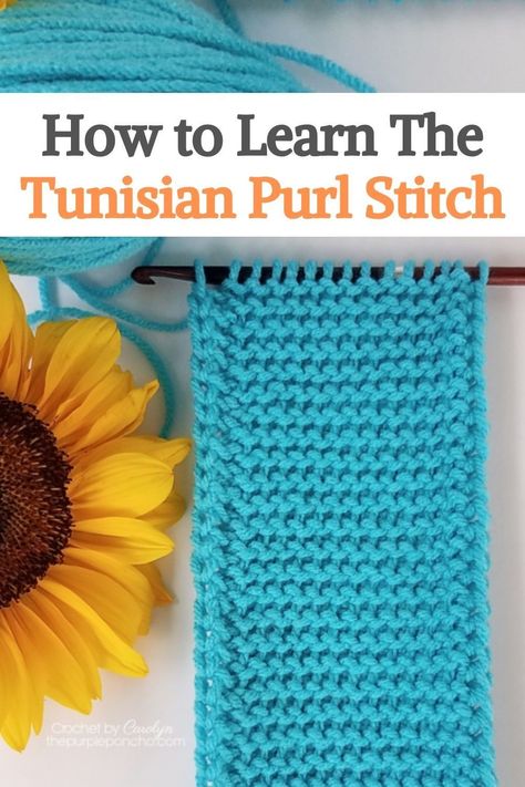 Tunisian Purl Stitch Tutorial, Tunisian Reverse Stitch, Crochet Purl Stitch, Tunisian Purl Stitch, Tunisian Crochet Free Patterns, Tunisian Knit Stitch, Tunisian Stitches, Tunisian Crochet Free, Aesthetic Crochet Patterns